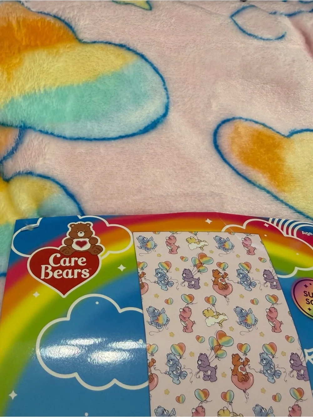 Care Bears Pink Fleece Throw Blanket with Rainbow Heart Balloons